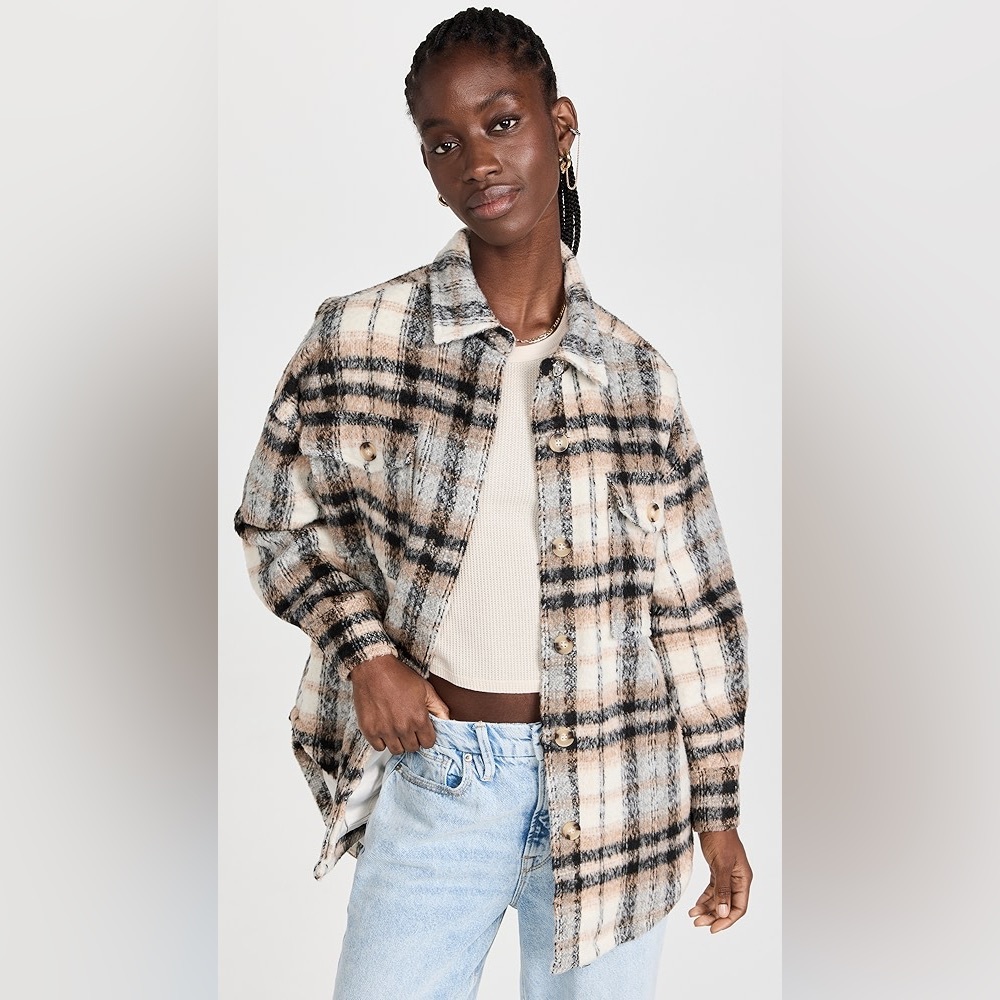 Good American Plaid Oversized Shacket Women’s Large/XL Revolve Fall Jacket NWT